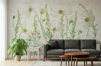 A graceful subtle cosmos wall mural in bright, soft tones.

