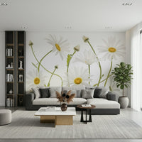 A peaceful flower design mural on decorative wallpaper.

