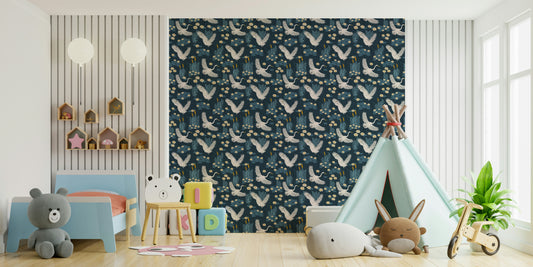 White herons in the lagoon blue wallpaper

