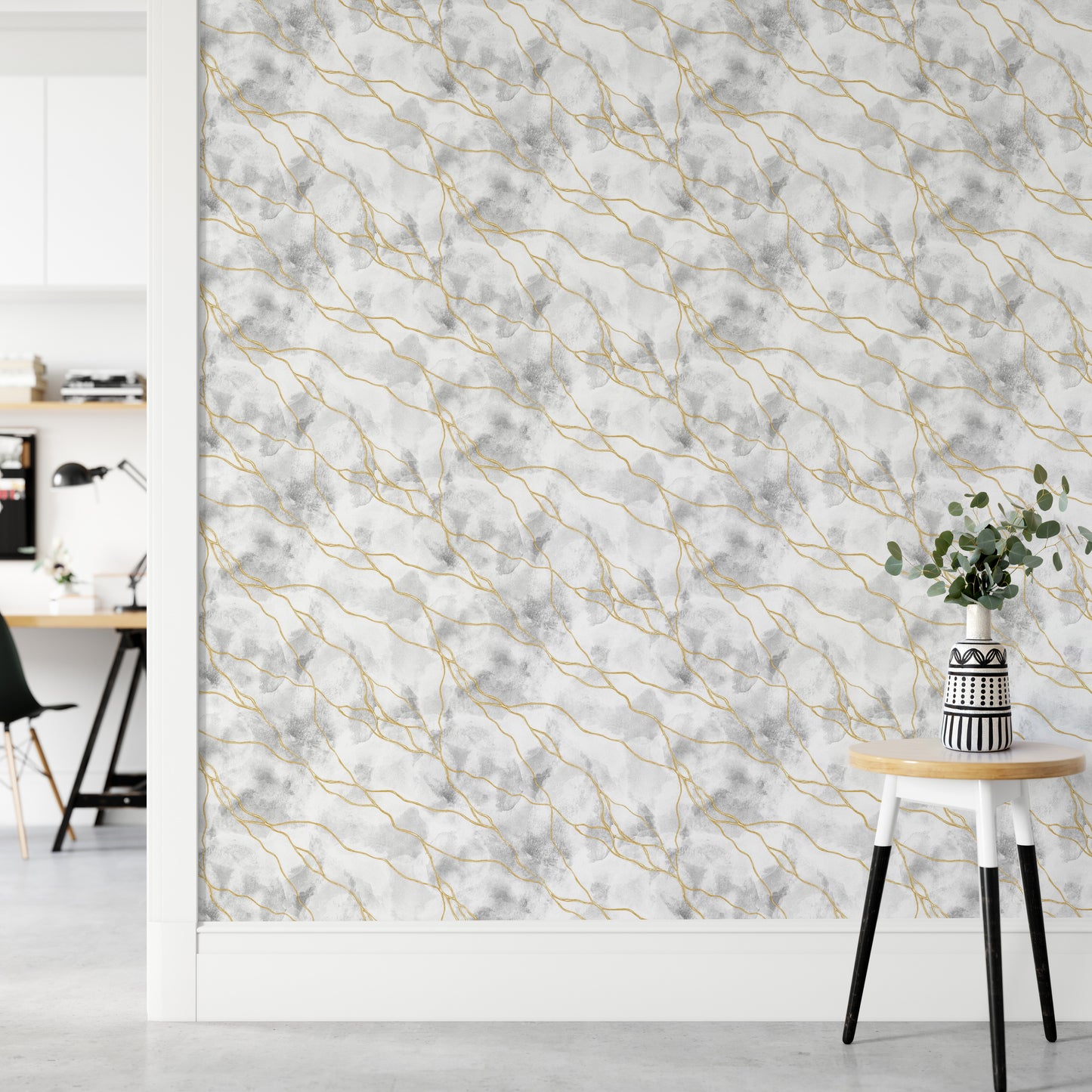 White and gold marble effect wallpaper for feature walls

