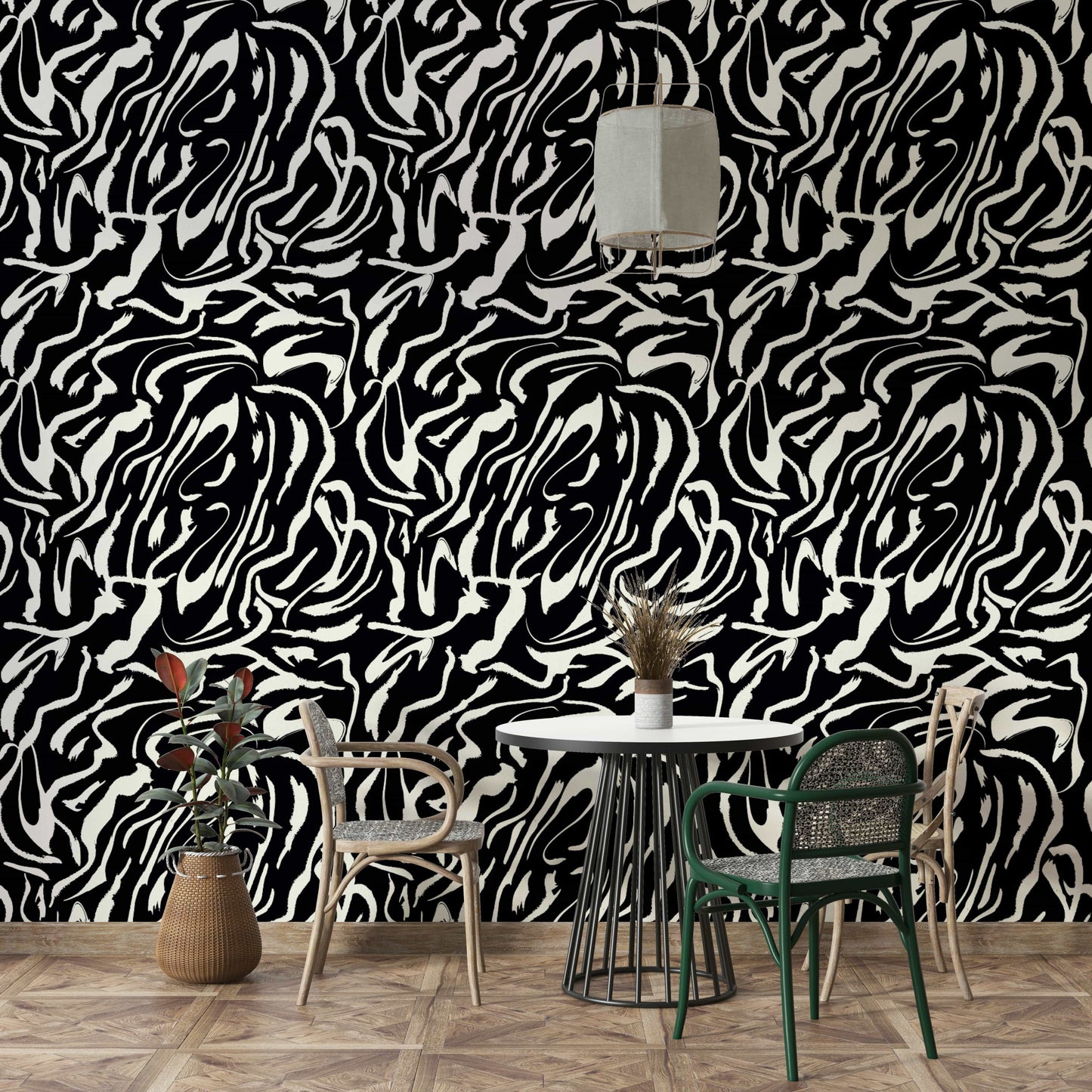 White Painted Lines artistic wall mural