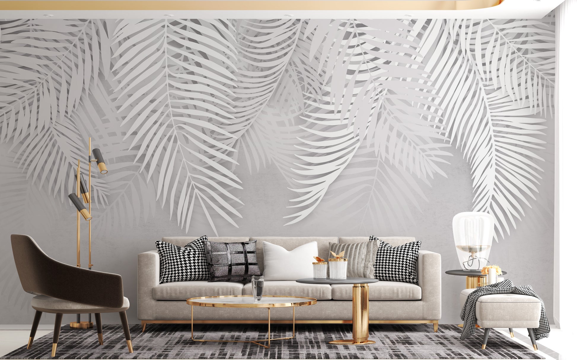 White Palm Leaves Concrete Texture Mural - Giffywalls