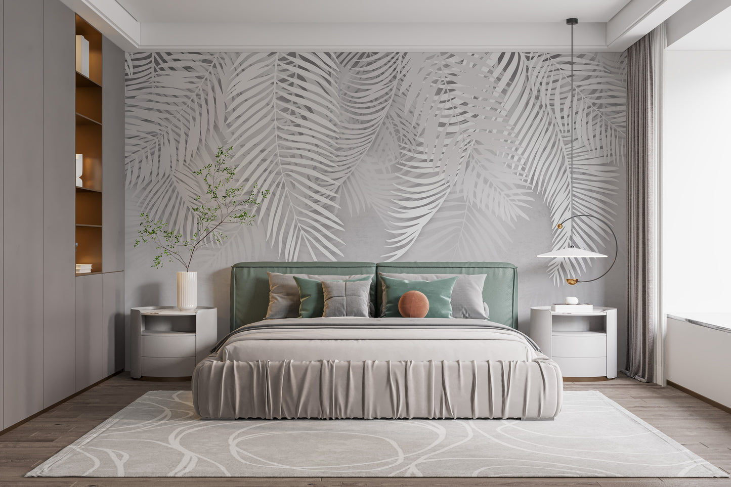 Elegant white palm wallpaper design

