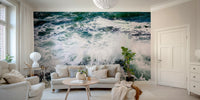 A contemplative white pattern wallpaper mural for a feature wall.

