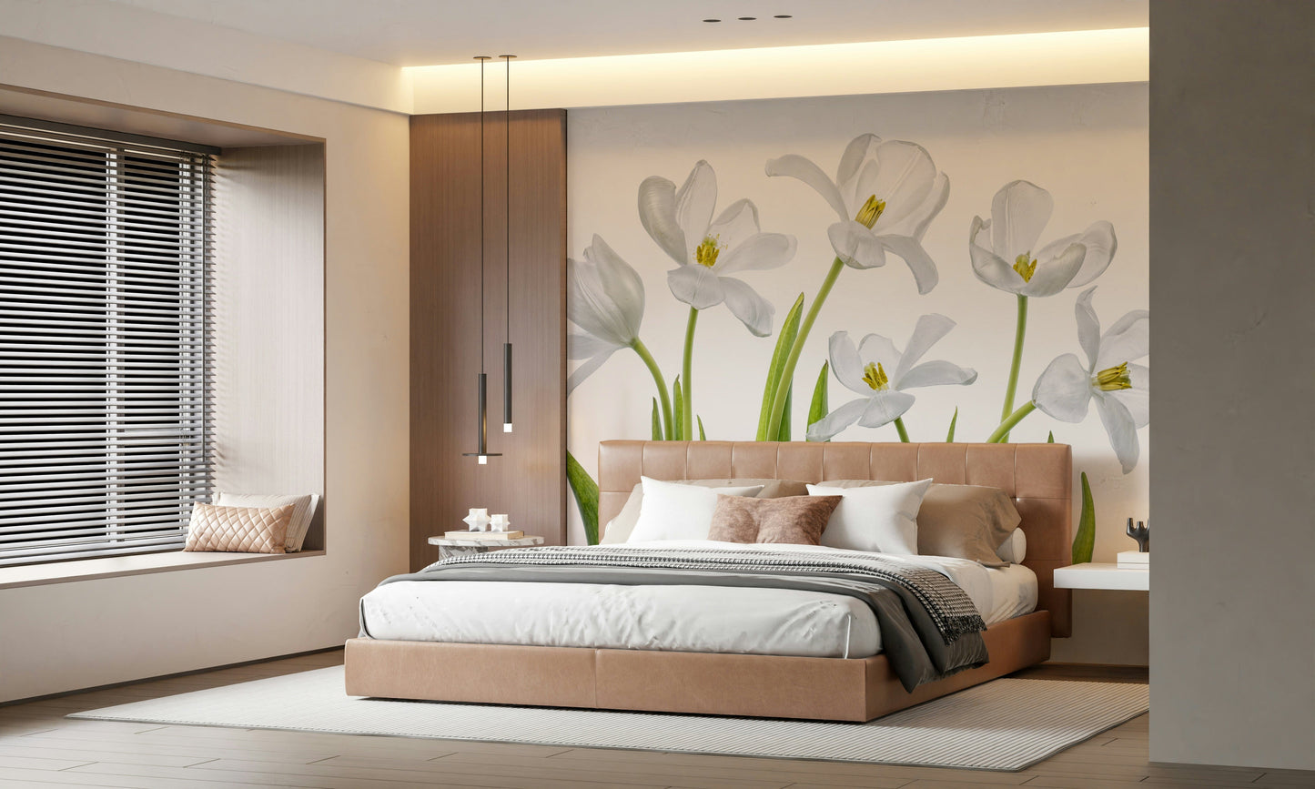 A classic floral wallpaper for walls with a tulip theme.

