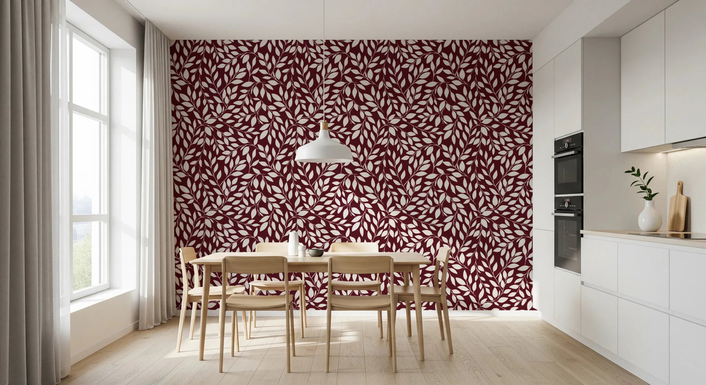 White Vines on Burgundy Wallpaper⁠