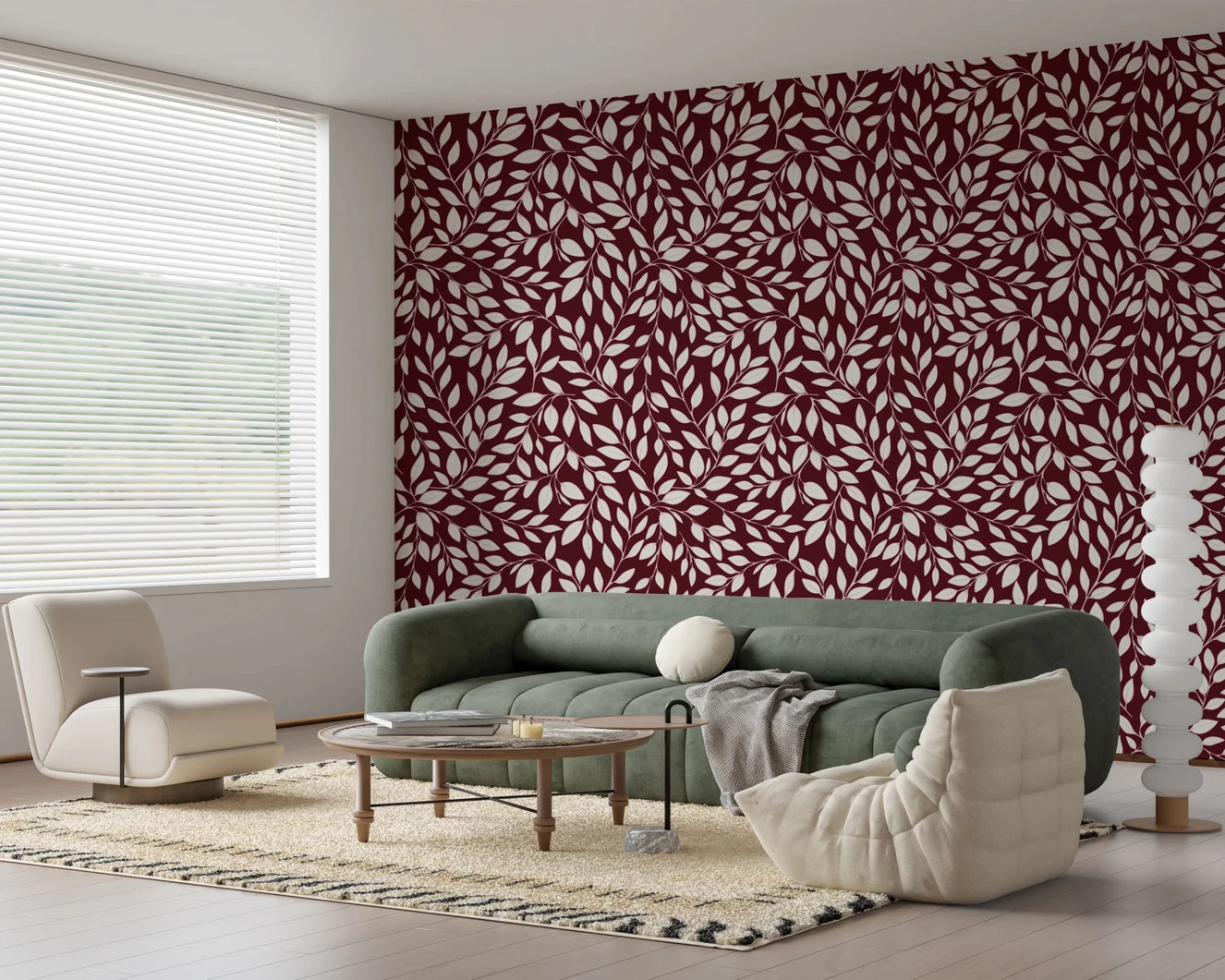 White Vines on Burgundy Wallpaper⁠