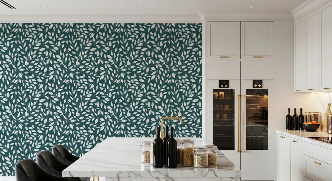 White Vines on Teal Wallpaper⁠