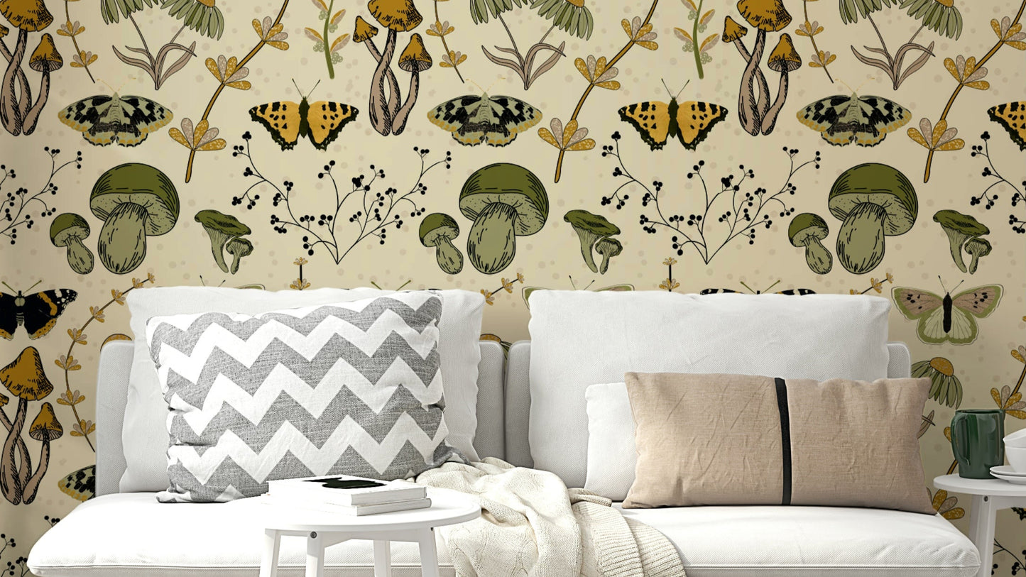 Wild Autumnal Meadow wall mural in warm tones

