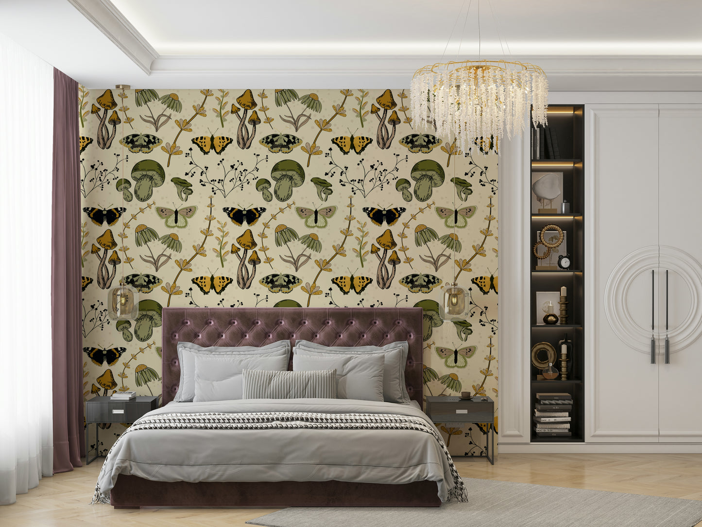 Fall-inspired mural wallpaper with natural elements

