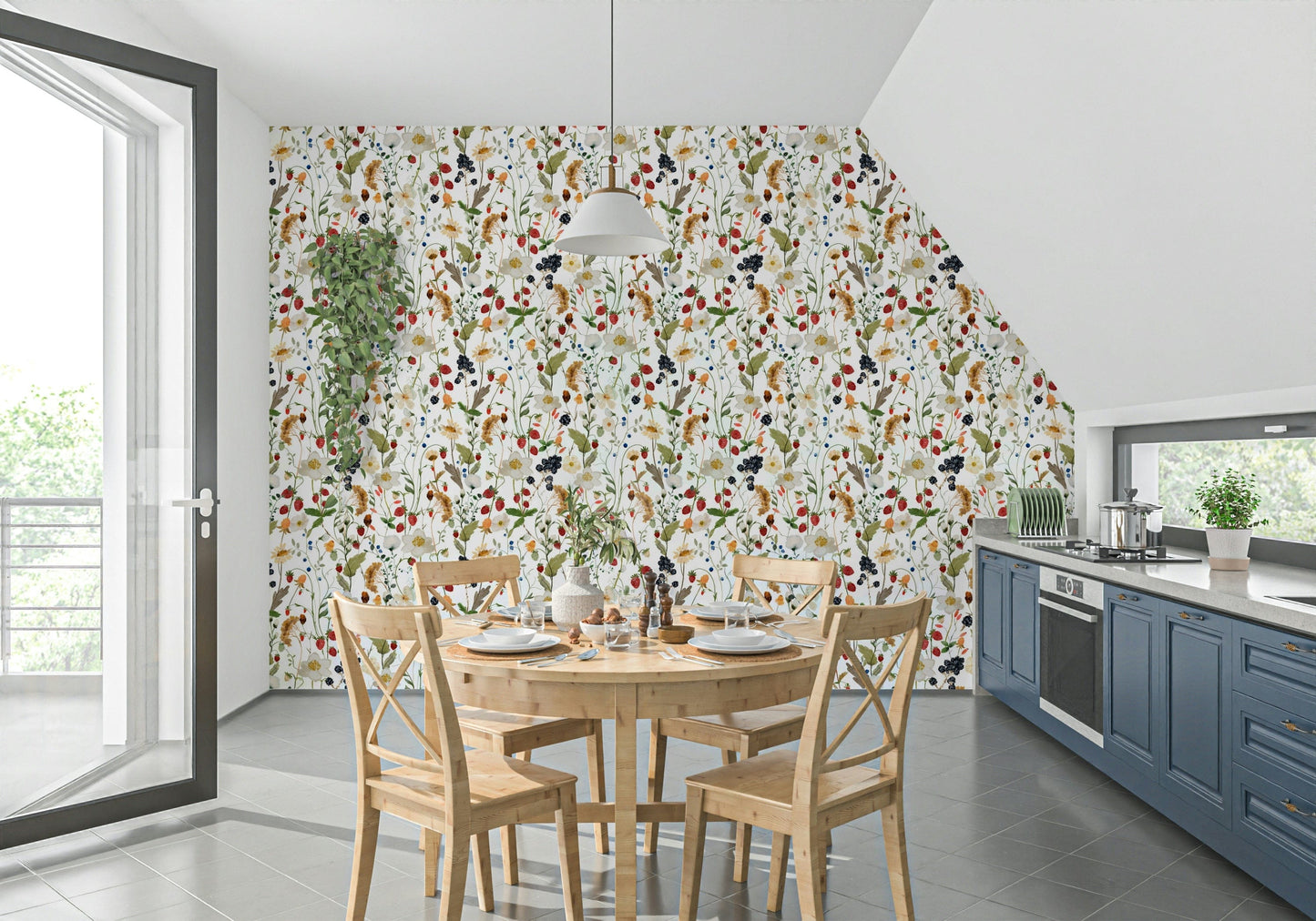 Wild Berry Bliss wall decor, spring meadow, yellow and white flowers.