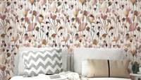 Wild Flowers Watercolor Beige Wallpaper with soft floral patterns.

