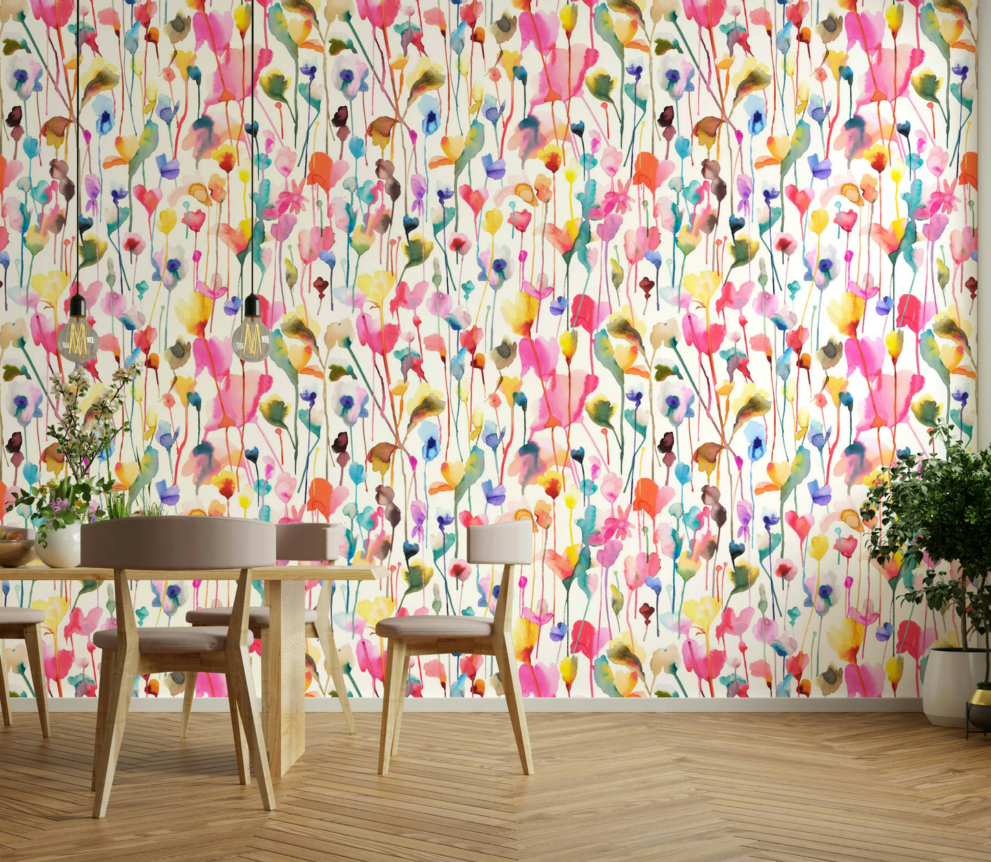 Soft pink botanical mural for a cosy snug or reading nook in a flat.