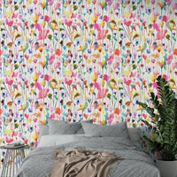 Botanical watercolor landscape mural for a hallway in a minimalist flat.