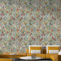 Modern vintage style wall decor with shimmering botanical grass in a lounge.