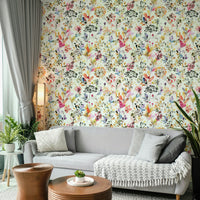 Delicate grass pattern wall covering in a cloakroom with modern fixtures.