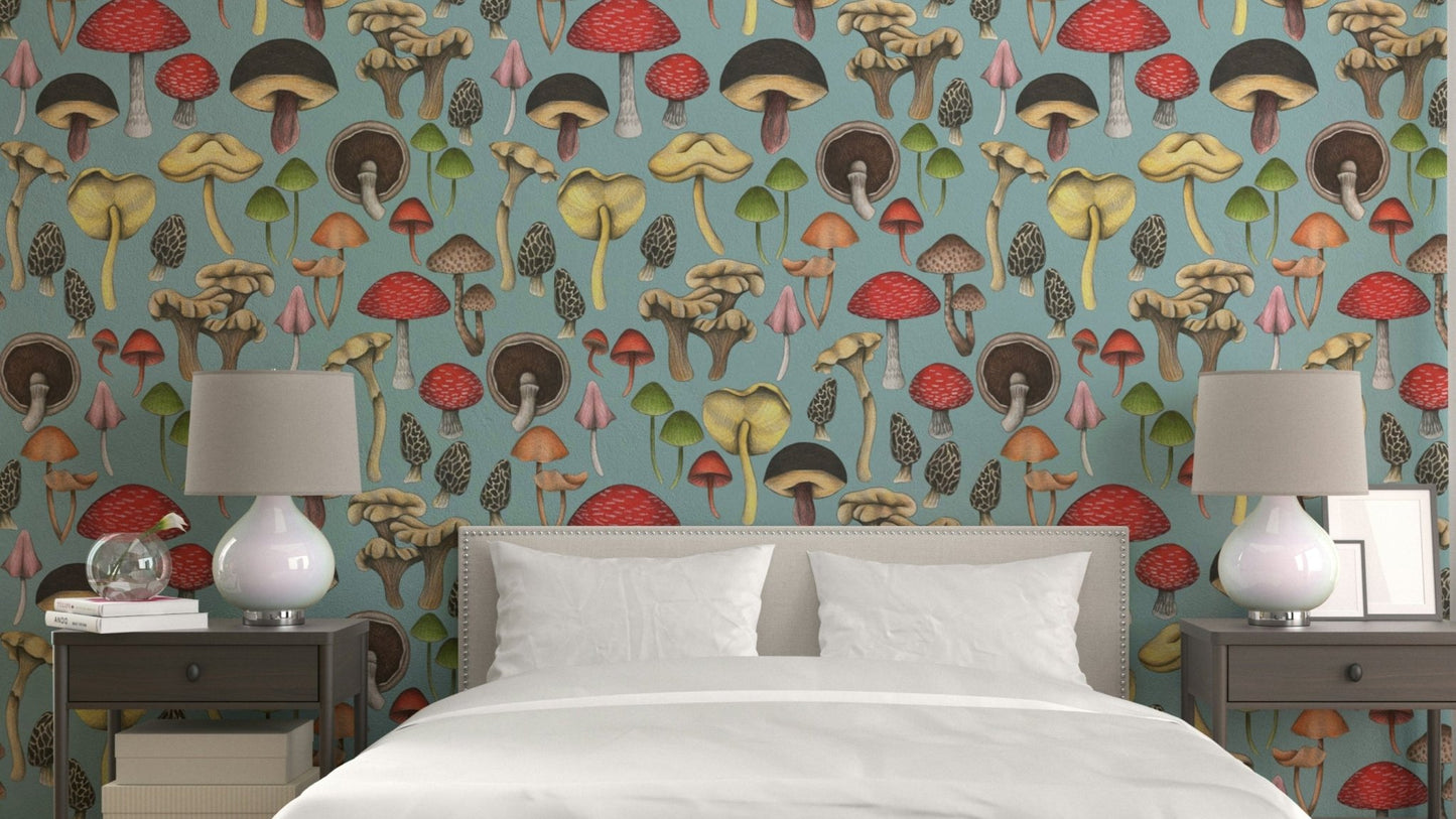 Wild mushrooms fantasy wallpaper design
