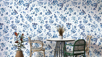 Wild Plants Botanical Nature Relaxing Blue Wallpaper in a modern flat with open plan living.