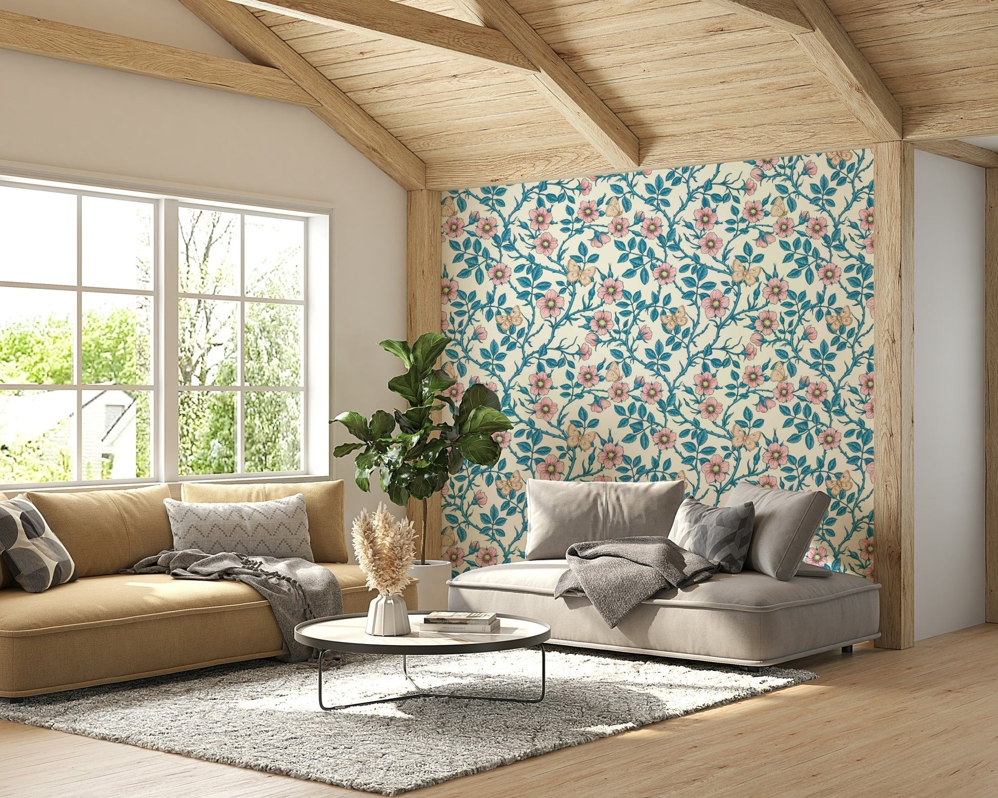 Ideal wallpaper for walls in serene blue and pink colors

