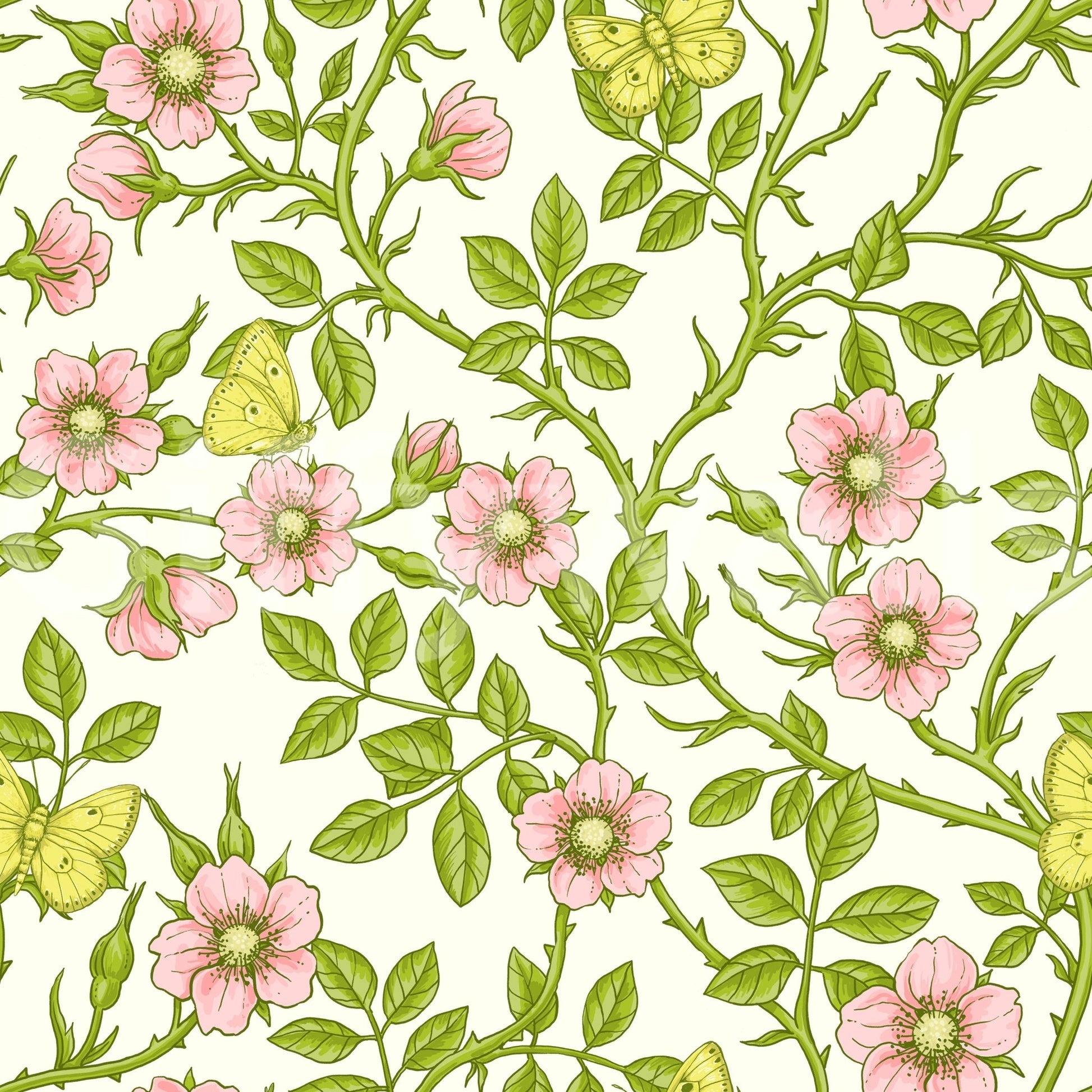 Wild roses and butterflies wallpaper for peaceful spaces

