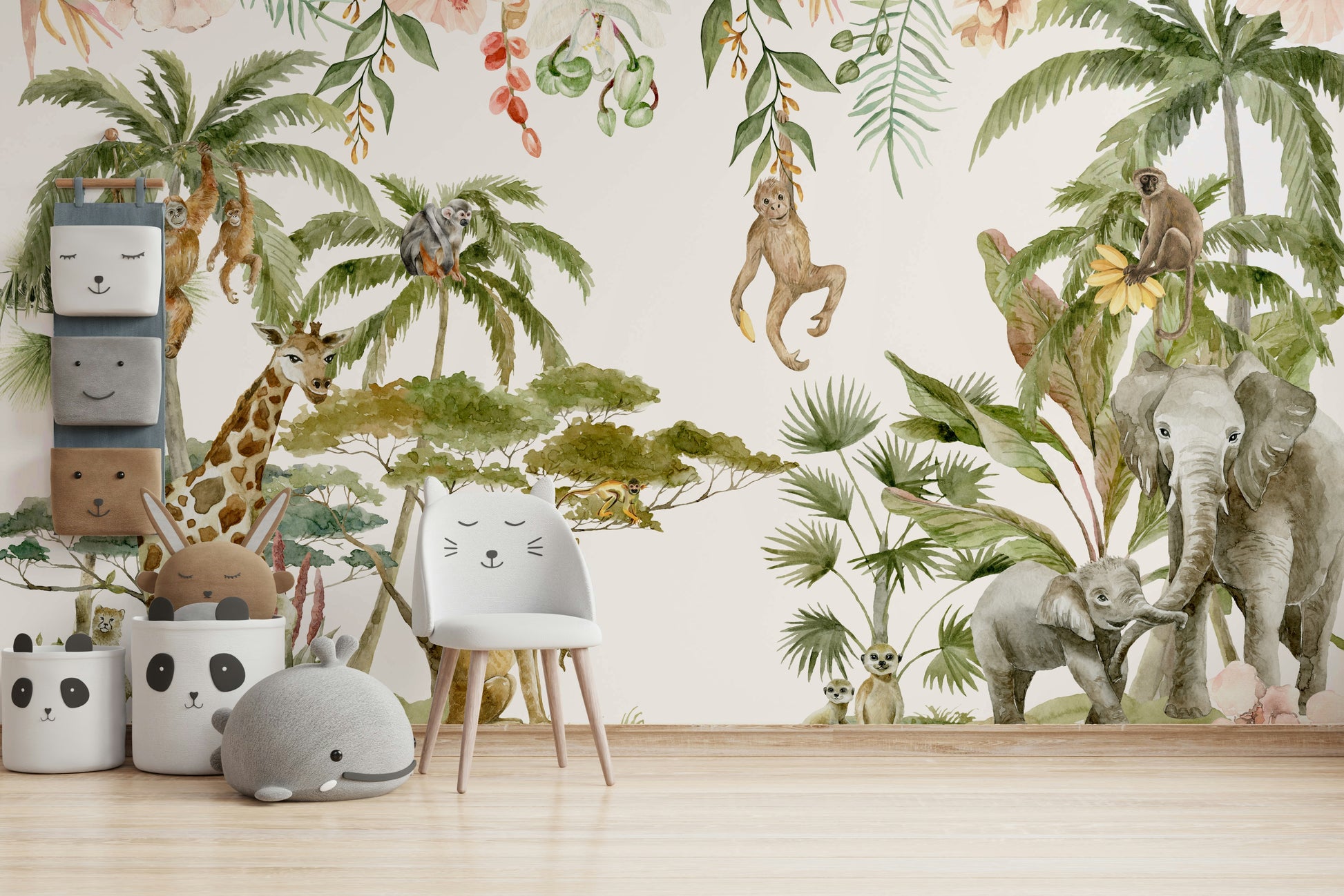 Watercolor wildlife mural wallpaper

