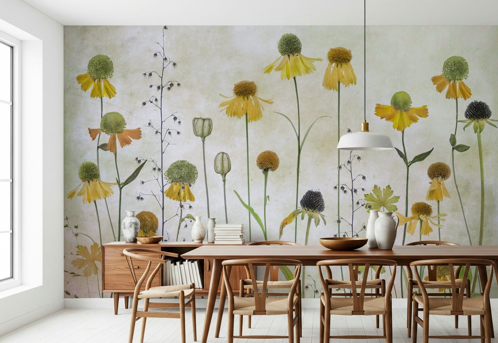 A serene pressed flower wall mural for your decor.

