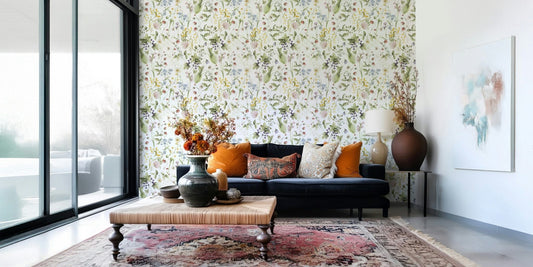 Delicate Wildflower Dreams botanical vine wall mural print.
