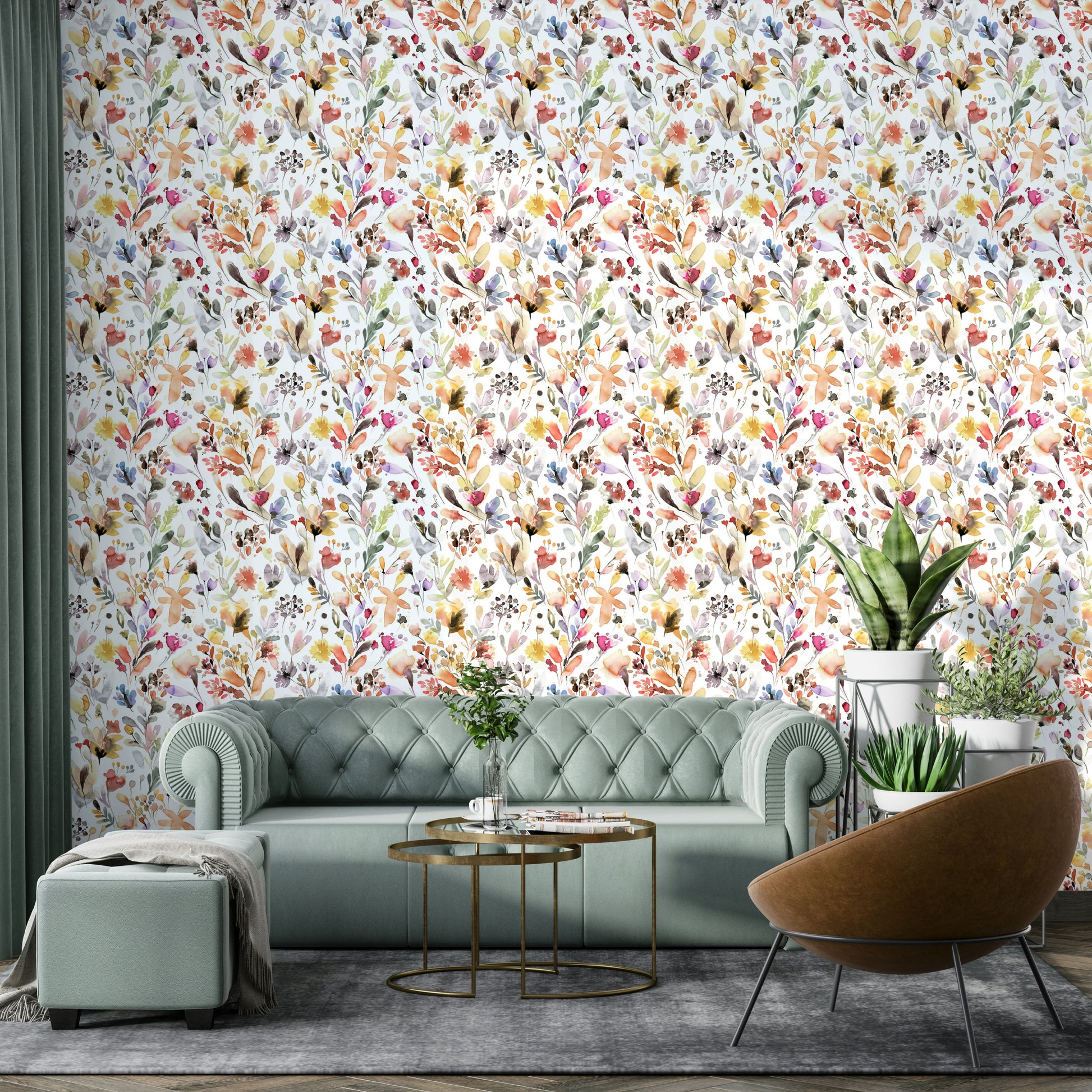 Cottagecore wallpaper with wildflower ink prints

