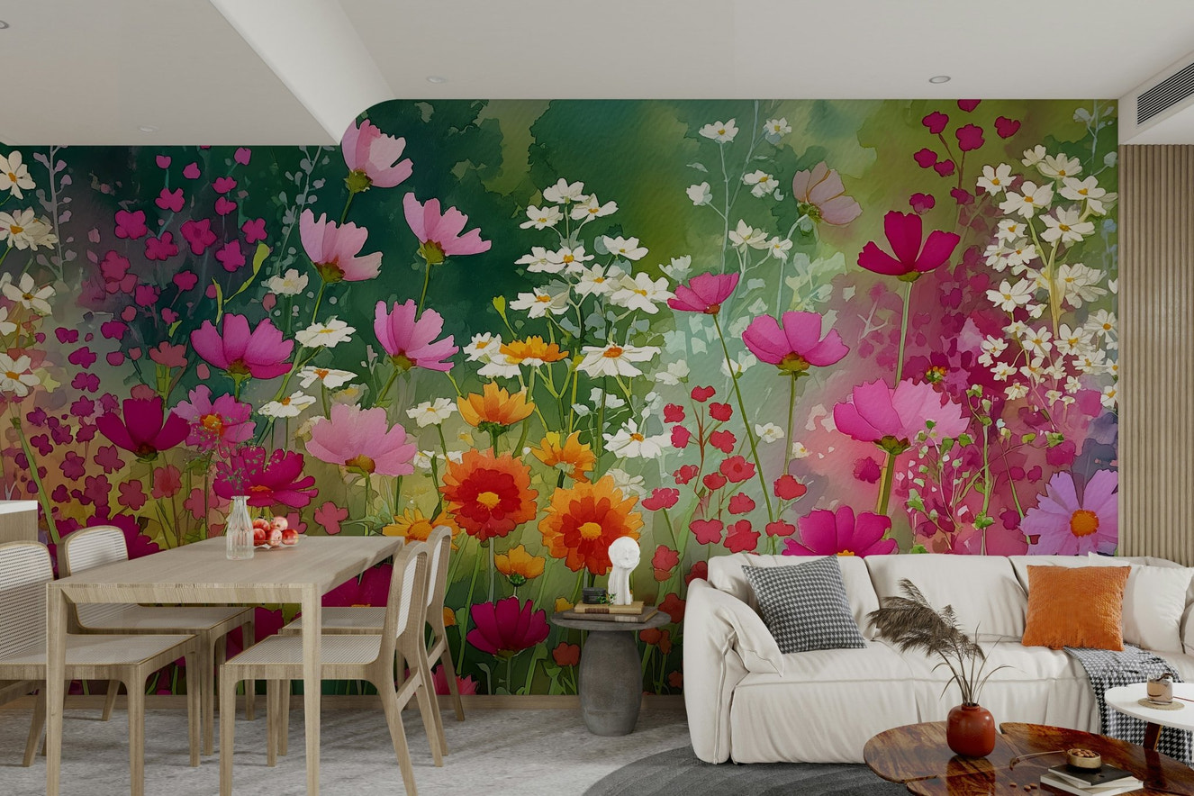 wildflower meadow watercolor wall mural

