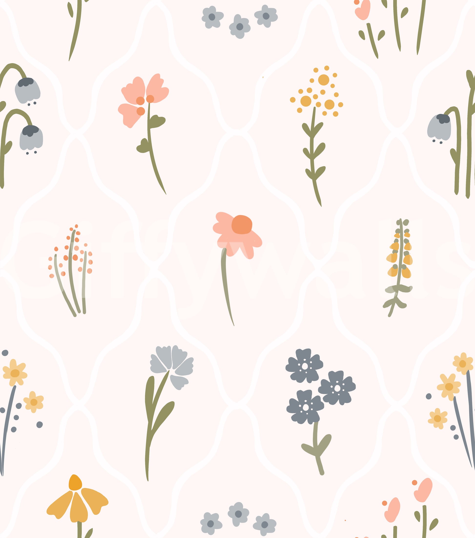Vintage flower field wall wallpaper design

