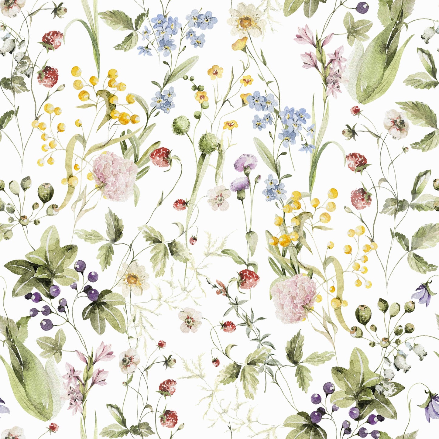 Watercolor Wildflower Dreams floral wallpaper for walls.