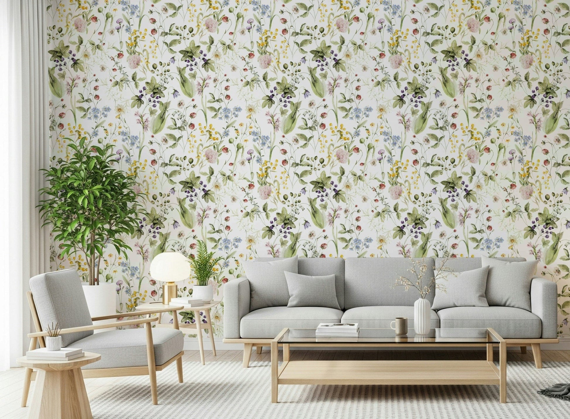 Wildflower Dreams garden floral wallcovering illustration.