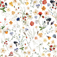 Peaceful Wildflower scene whimsical floral paper meadow wallpaper.