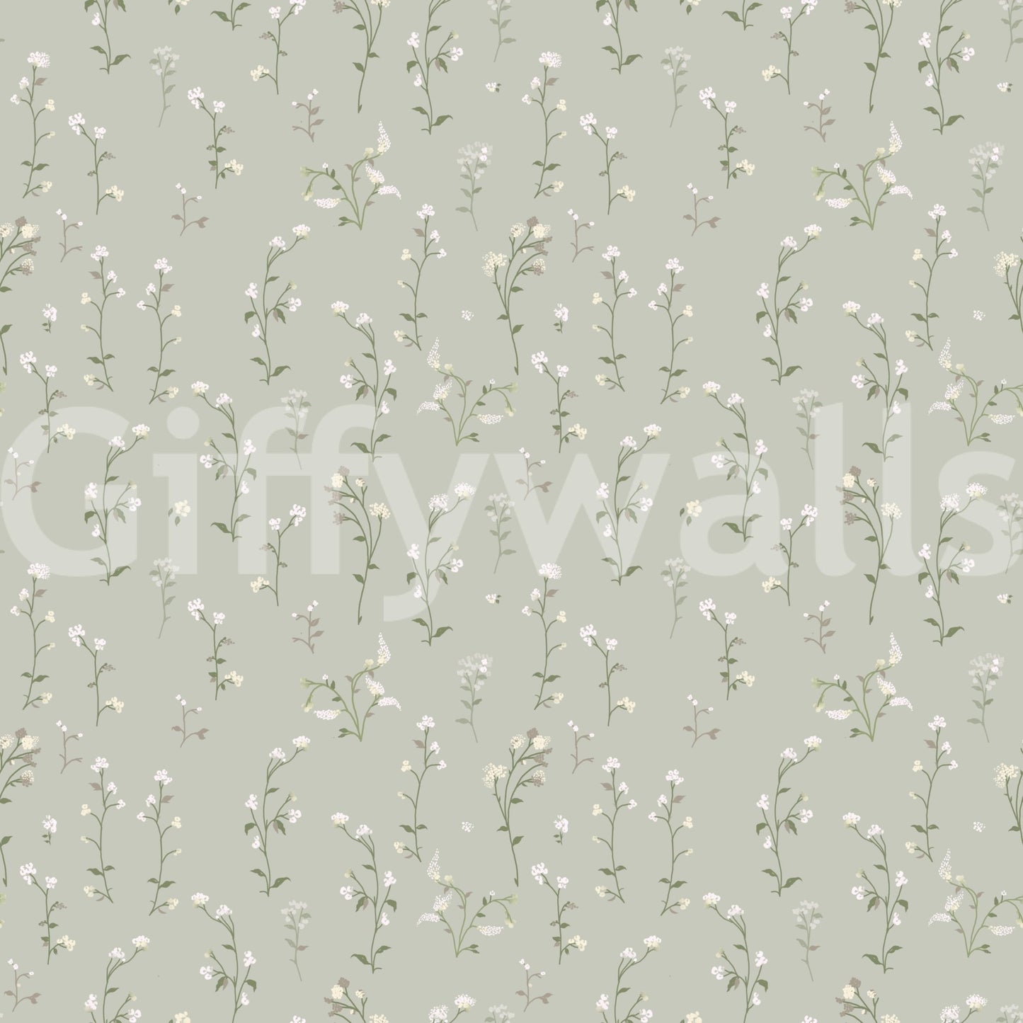 Nature pattern wallpaper with hand-drawn meadow weeds and white flower clusters