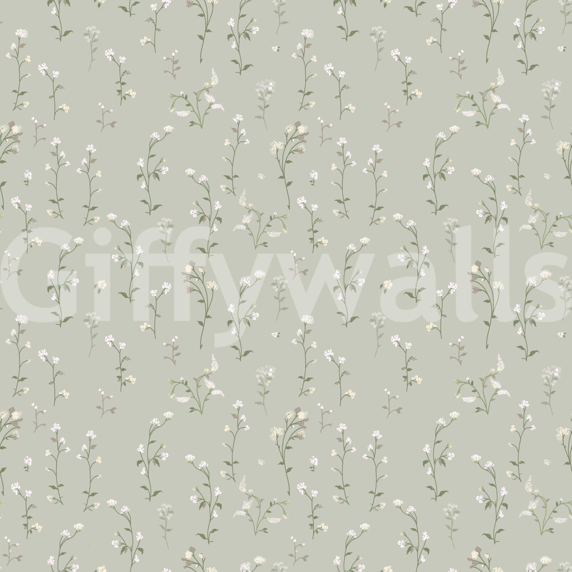 Nature pattern wallpaper with hand-drawn meadow weeds and white flower clusters