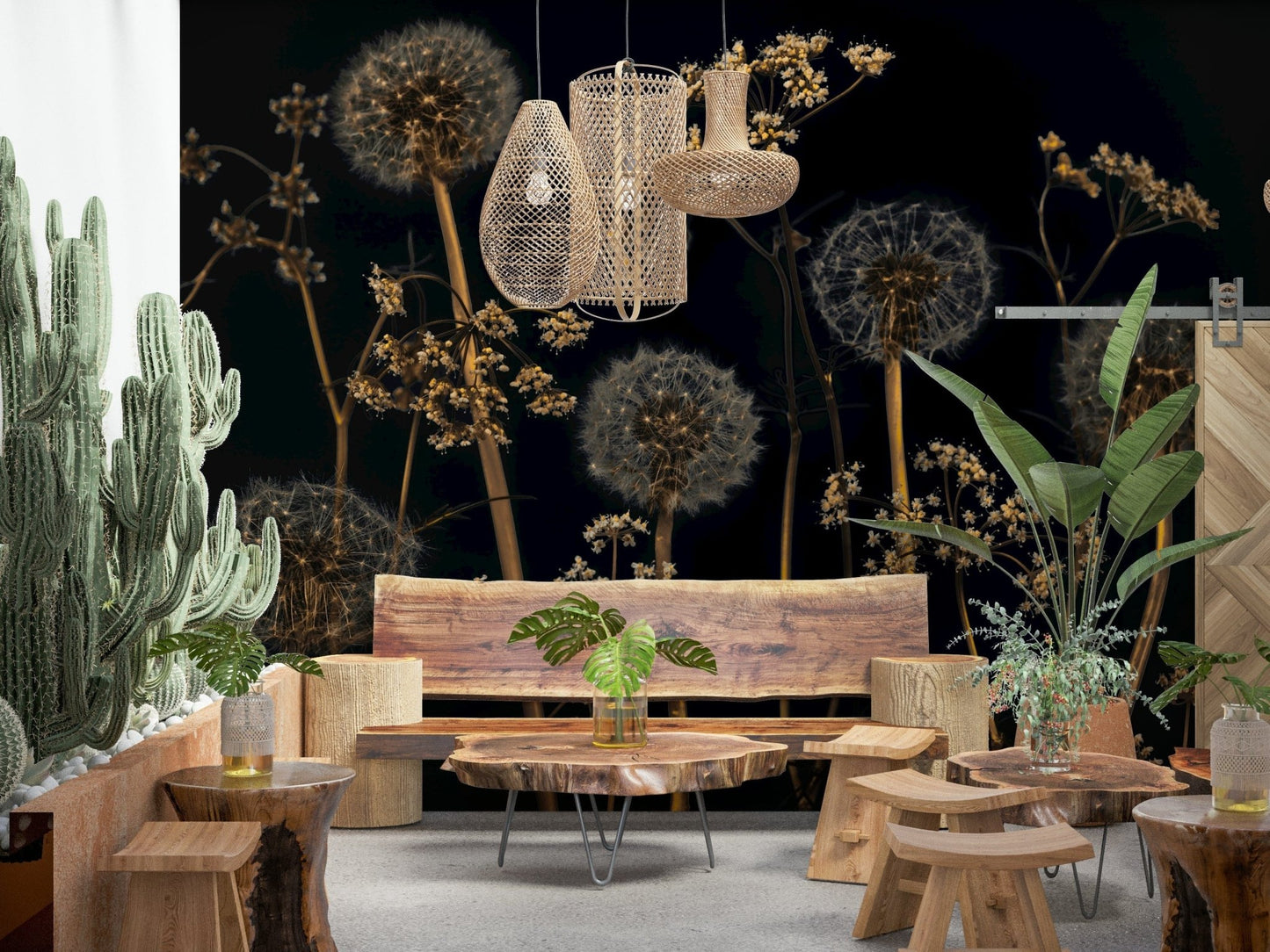 Wildflower wallpaper combining moody lighting with intricate natural details and airy seed heads.