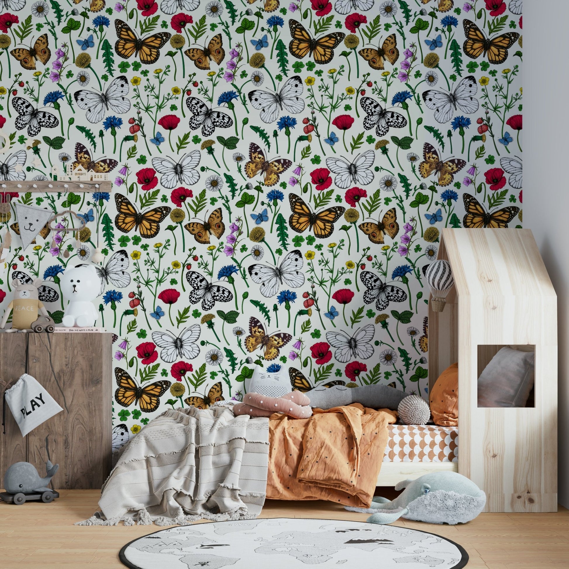 Gentle wildflower and butterfly wallpaper for serene spaces

