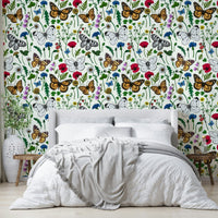 Nature-inspired wallpaper with butterflies and wildflowers

