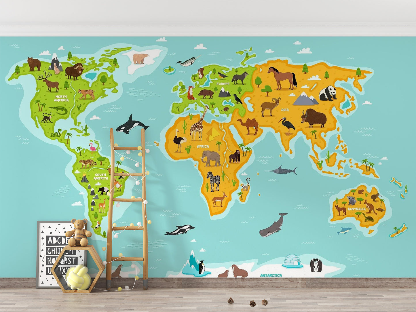 Wildlife Animals World Map Wallpaper - Giffywalls