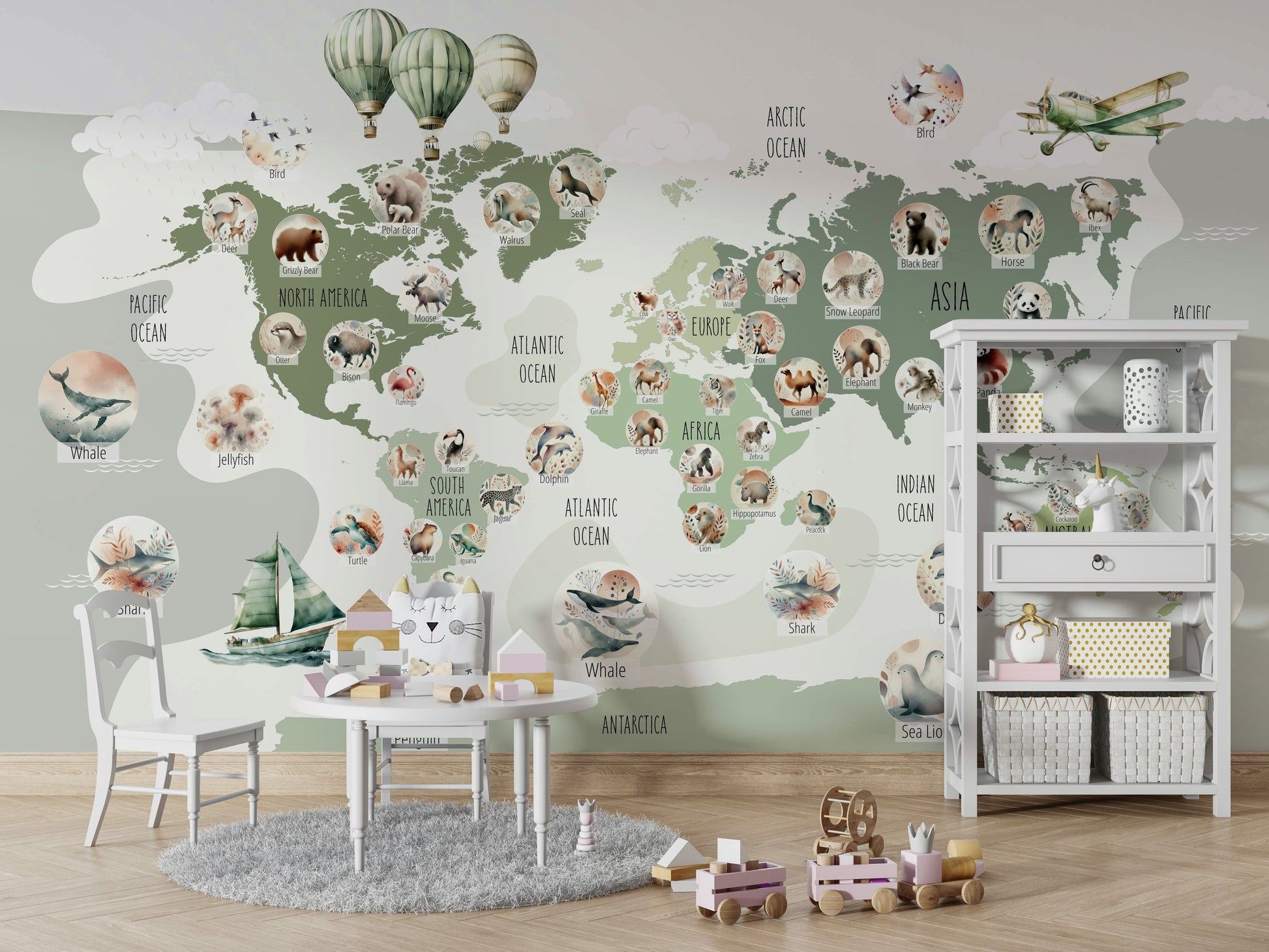 Green Globetrotter fun wall covering