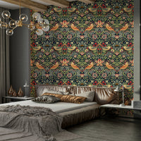 A close-up view shows the fine details of the birds and fruit.

