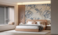 Bedroom botanical wall mural with soft willow branch design