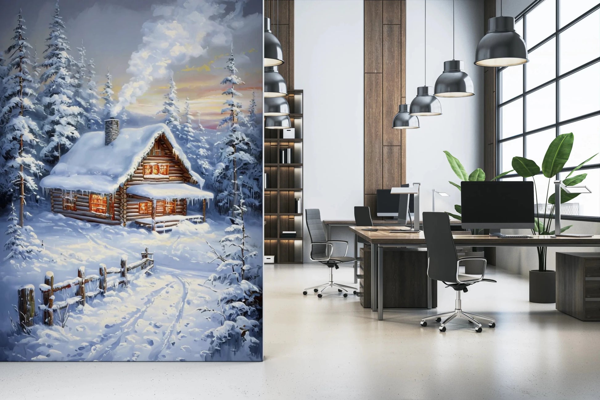 Winter Cabin Retreat Wall Mural