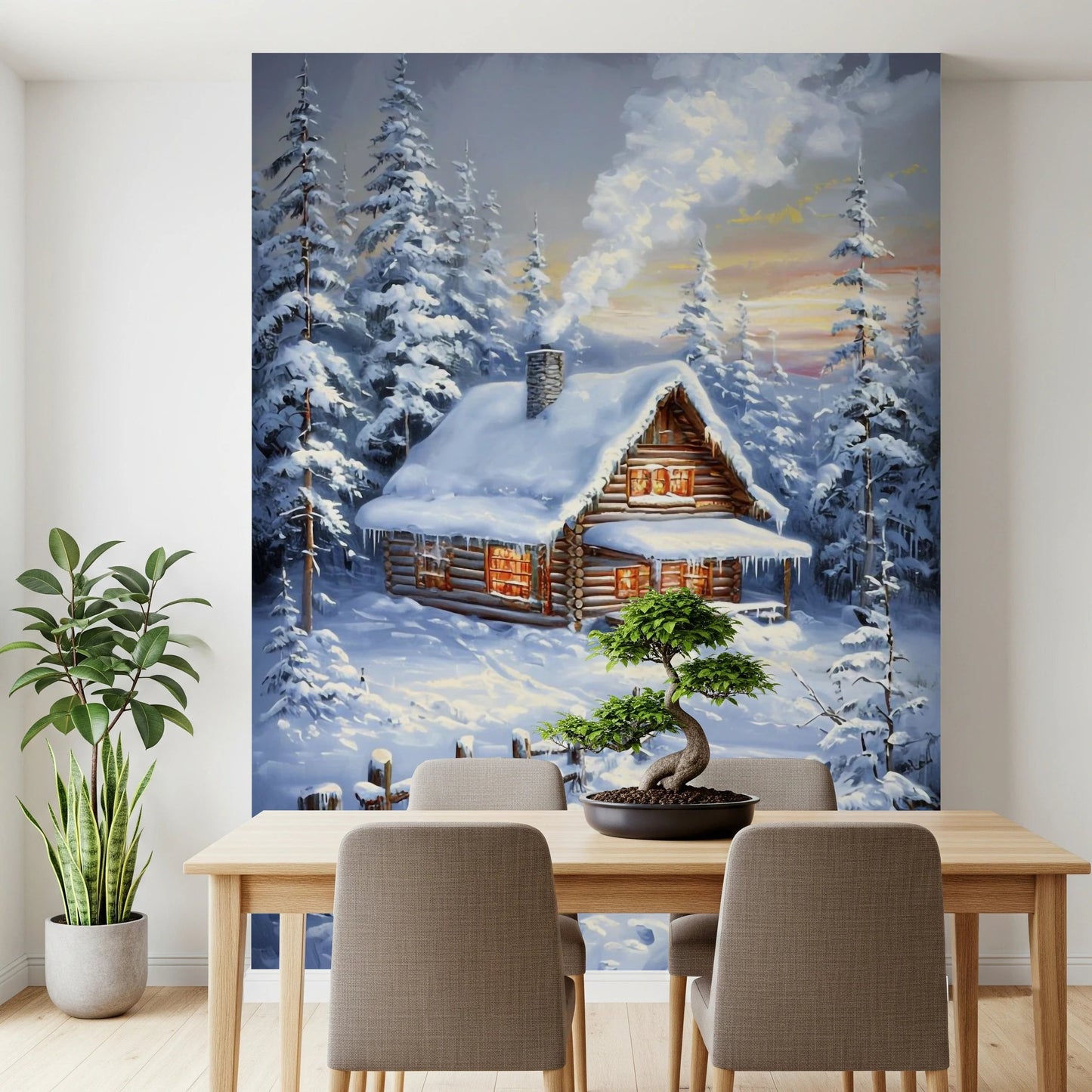 Winter Cabin Retreat Wall Mural