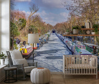 London’s Frosted Waterways Wall Mural in dining area, modern wall decor