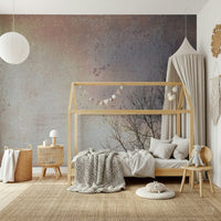 Quiet winter horizon wall mural with stark trees