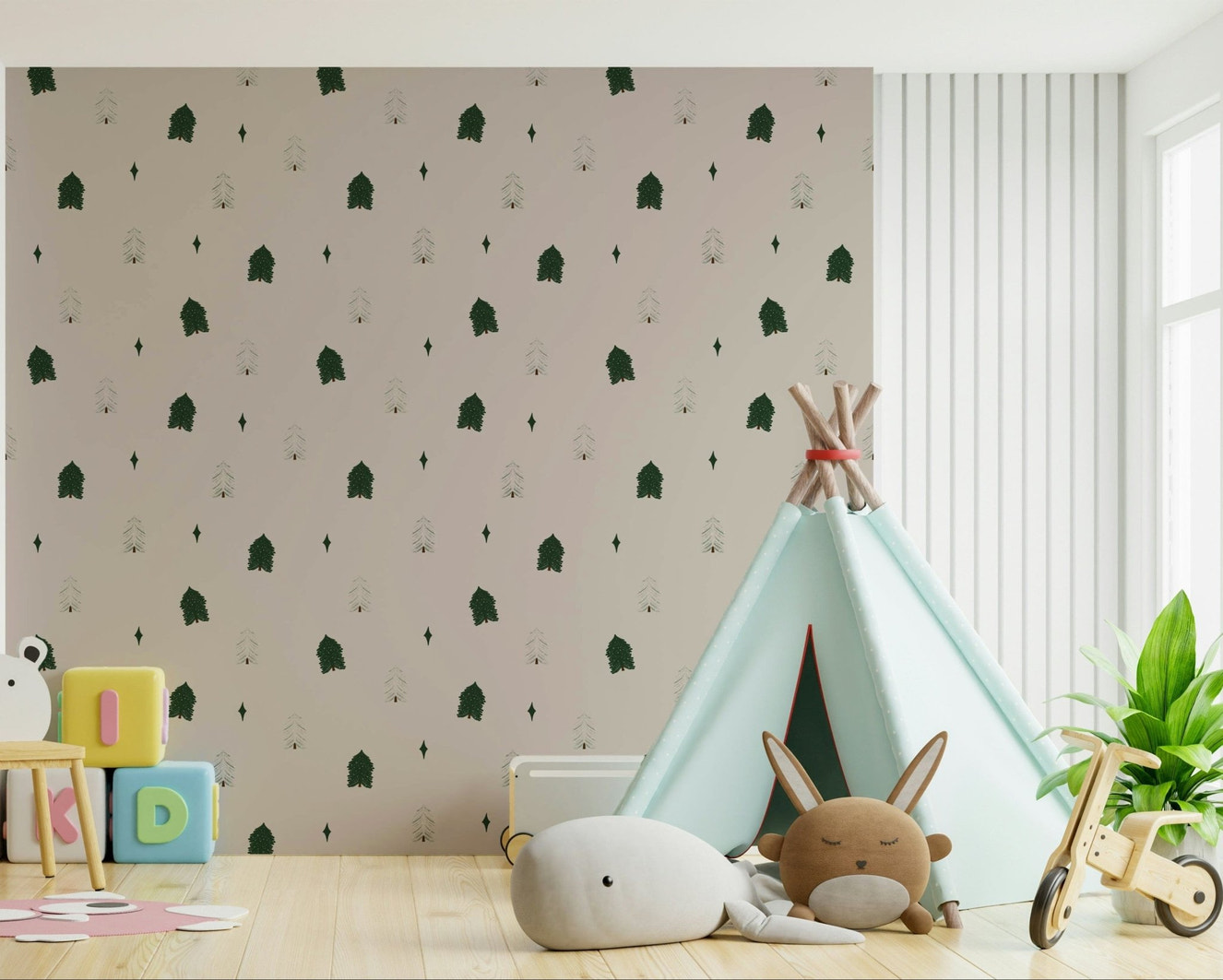 Dreamy winter forest wallpaper with snow-covered trees and soft, misty light.