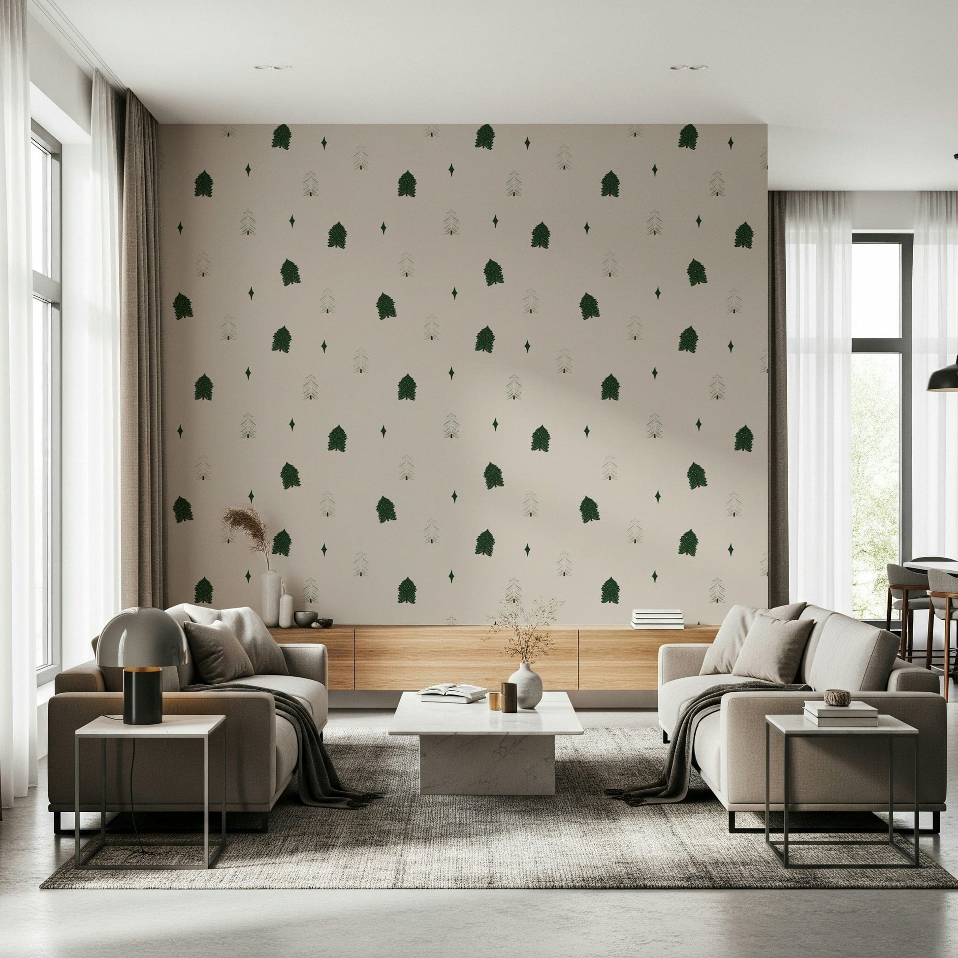Winter woodland dreams wallpaper featuring serene snowy landscapes.