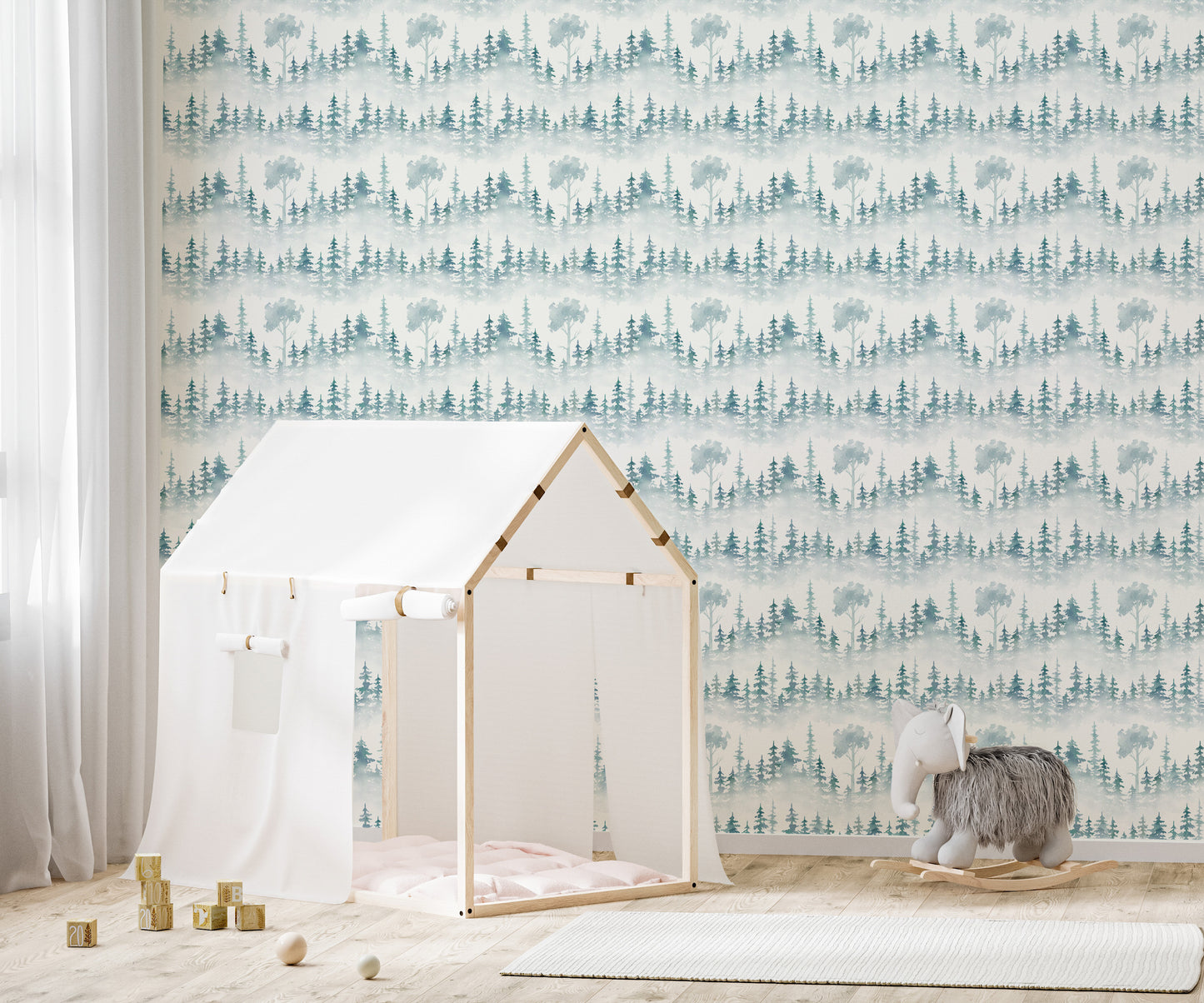 Winter forest wallpaper in soft tones