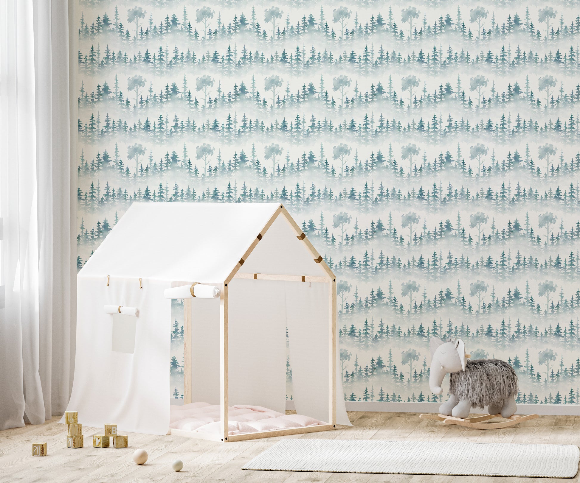 Winter forest wallpaper in soft tones